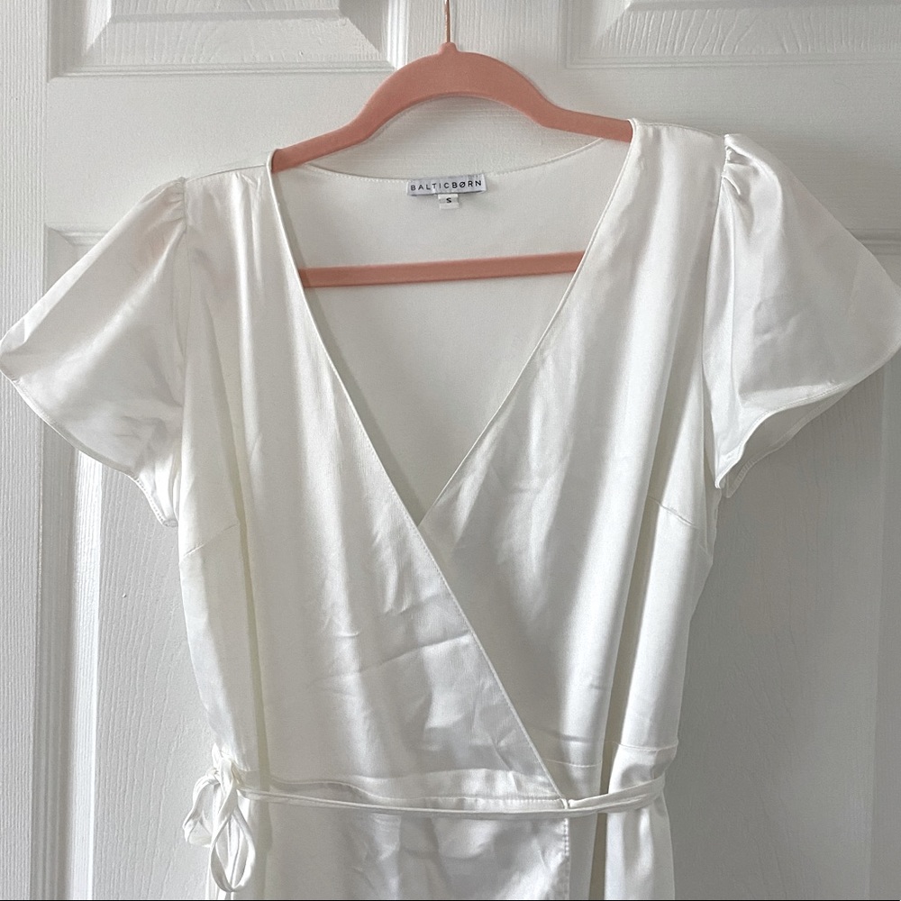 Baltic Born: Krystal Satin Wrap Dress (in white)